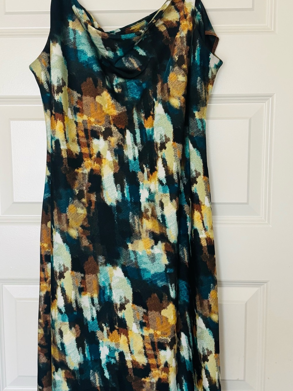 The Limited Multicolor Abstract Teal, Mustard, Brown, Black, Cream Dress